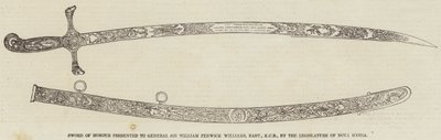 Ehrenschwert, überreicht an General Sir William Fenwick Williams, Baronet, KCB, von der Legislative von Nova Scotia (Stich) von English School