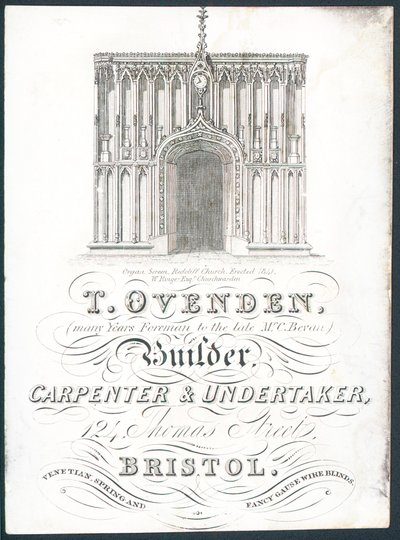 T Ovenden, Bauunternehmer, Zimmermann und Bestatter, Visitenkarte von English School