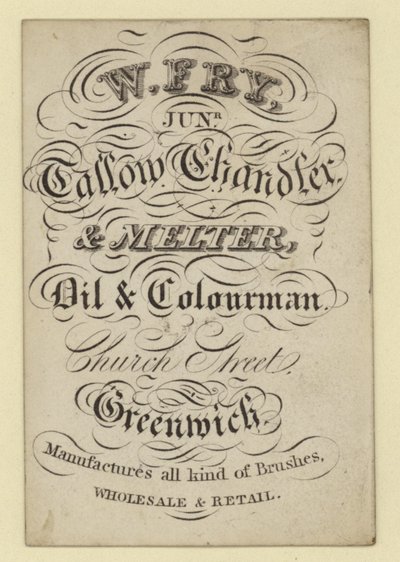 Talgkerzenmacher und Schmelzer, W Fry, Visitenkarte von English School