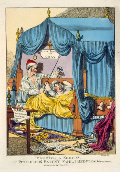 Eine widerspenstige Zähmung oder Petruchios Patent-Familienbett, Knebel & Daumenschrauben, veröffentlicht in London 1815 von English School