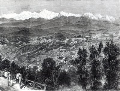 Teekultivierung in Britisch-Indien - Blick auf Darjeeling von Süden, 1876 von English School