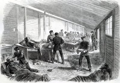 Temporäres Feldlazarett hinter der zweiten preußischen Parallele bei Düppel, 1864 von English School