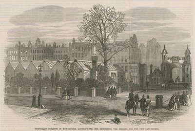 Provisorisches Gebäude in New Square, Lincolns Inn, zur Ausstellung der Entwürfe für die neuen Gerichtshöfe von English School