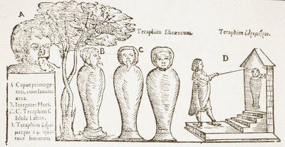 Teraphim, Kopie einer Illustration aus dem 17. Jahrhundert, verwendet in einer Geschichte der Magie, veröffentlicht Ende des 19. Jahrhunderts von English School