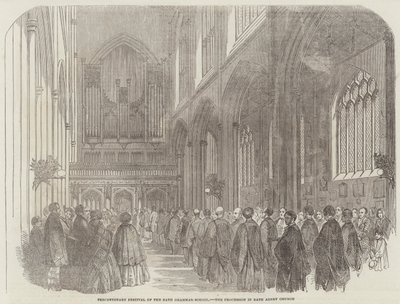 Dreihundertjahrfeier der Bath Grammar School, die Prozession in der Bath Abbey Church von English School