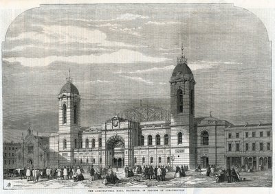 Die Landwirtschaftshalle in Islington im Bau von English School