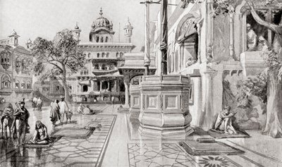 Der Akal Takht oder Akal Bunga, Harmandir Sahib (Goldener Tempel) Komplex, Amritsar, Punjab, Indien im Jahr 1864, aus Hutchinsons Geschichte der Nationen, veröffentlicht 1915 von English School