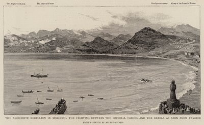 Die Angherite-Rebellion in Marokko, die Kämpfe zwischen den kaiserlichen Truppen und den Rebellen, gesehen von Tanger (Gravur) von English School