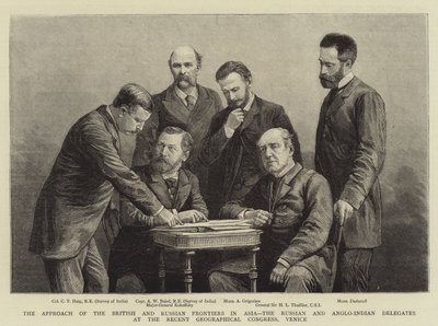 Das Annähern der britischen und russischen Grenzen in Asien, die russischen und anglo-indischen Delegierten beim jüngsten Geographischen Kongress in Venedig von English School