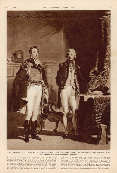 Das Heer und die Marine: Ein Interview zwischen Arthur Wellesley (1769-1852) Herzog von Wellington und Lord Horatio Nelson (1758-1805) aus The London Illustrated News, 12. Juli 1941 von English School