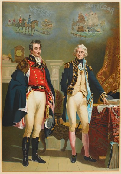 Die Armee und die Marine, die das einzige Treffen zwischen den großen Kommandanten Wellington (1769-1852) und Nelson (1758-1805) darstellen, ca. 1890 von English School