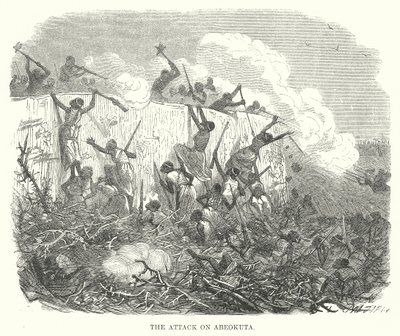 Der Angriff auf Abeokuta (Gravur) von English School