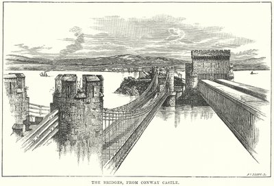 Die Brücken, vom Conway Castle (Gravur) von English School