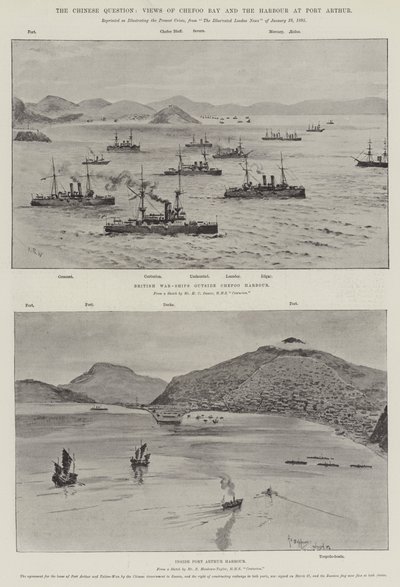 Die chinesische Frage, Ansichten von Chefoo Bay und dem Hafen von Port Arthur von English School