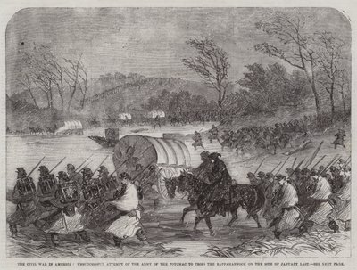 Der Bürgerkrieg in Amerika, erfolgloser Versuch der Potomac-Armee, am 20. Januar den Rappahannock zu überqueren von English School