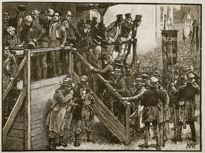 Der Clare-Wettbewerb: Vater Murphy führt seine Pächter zur Wahl, Illustration aus Cassells Illustrierter Geschichte Englands von English School