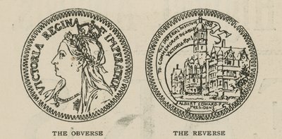 Die Gedenkmedaille, die Ihrer Majestät vom Prinzen von Wales als Präsident des Imperial Institute am Tag der Eröffnungszeremonie überreicht wurde von English School