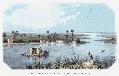 Der Zusammenfluss von Tigris und Euphrat (farbiger Stich) von English School