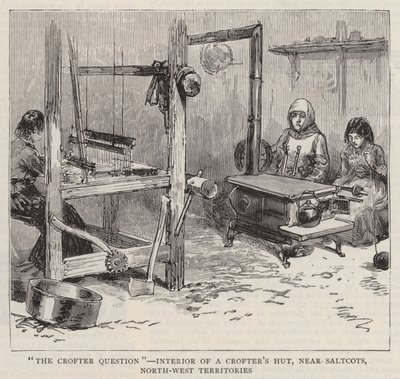 "Die Crofter-Frage", Innenansicht einer Crofter-Hütte in der Nähe von Saltcots, Nordwest-Territorien von English School