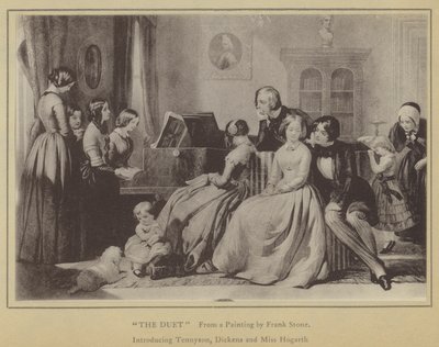 Das Duett, nach einem Gemälde von Frank Stone, mit Tennyson, Dickens und Miss Hogarth von English School