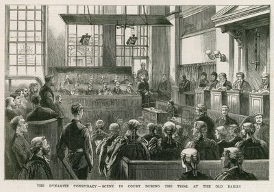 Die Dynamit-Verschwörung, Szene im Gericht während des Prozesses am Old Bailey von English School