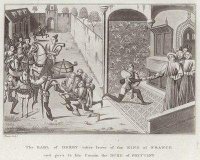 Der Earl of Derby verabschiedet sich vom König von Frankreich und geht zu seinem Cousin, dem Herzog von Bretagne von English School