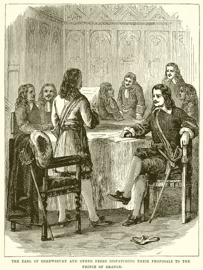 Der Earl of Shrewsbury und andere Peers senden ihre Vorschläge an den Prinzen von Oranien von English School