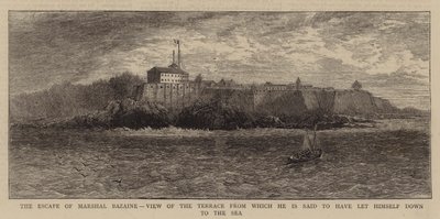 Die Flucht von Marschall Bazaine, Blick auf die Terrasse, von der er sich angeblich zum Meer hinabgelassen hat von English School