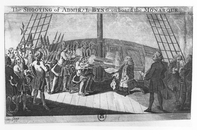Die Hinrichtung von John Byng an Bord der Monarque von English School