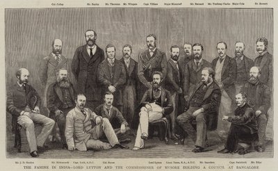 Die Hungersnot in Indien, Lord Lytton und der Kommissar von Mysore halten einen Rat in Bangalore von English School