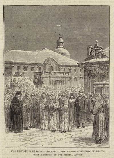Die Feierlichkeiten in Russland, Kaiserlicher Besuch im Kloster Troitsa (Stich) von English School