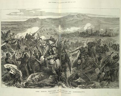 Die endgültige Abwehr der Zulus bei Ginghilovo, nach Skizzen von Lieutenant-Colonel J. North Crealock. Illustration aus 