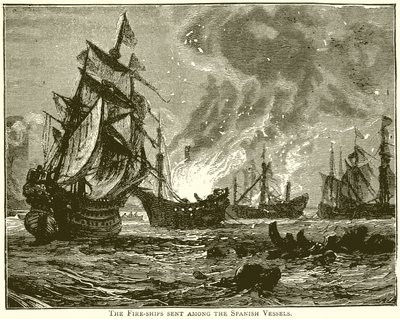 Das Brandschiff unter den spanischen Schiffen von English School