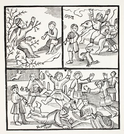 Der Mönch und der Junge, Illustration aus Chap-books des achtzehnten Jahrhunderts von John Ashton, veröffentlicht 1882 von English School