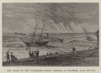 Die Stürme an der Küste von Yorkshire, Wracks bei Coatham, nahe Redcar (Stich) von English School