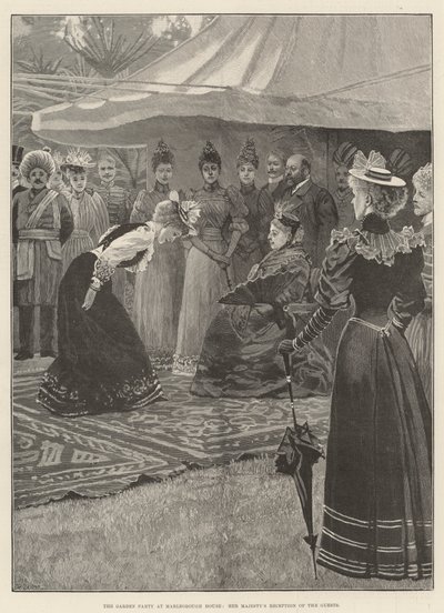 Die Gartenparty im Marlborough House, Empfang Ihrer Majestät der Gäste (Gravur) von English School