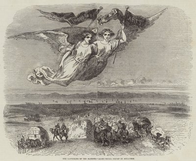 Die Versammlung der Nationen, allegorisches Design von Johannot (Stich) von English School