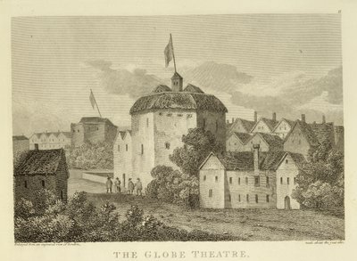 Das Globe Theatre am Bankside, wie es in der Regierungszeit von James I (1566-1625) erschien, nach einer Gravur um 1612, veröffentlicht 1810 von English School