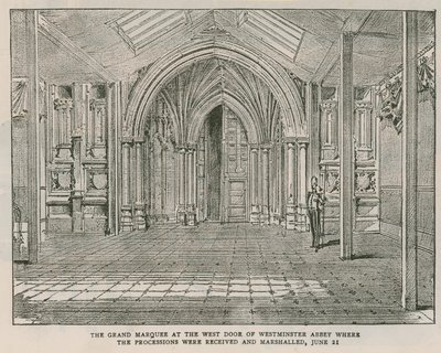 Das große Festzelt an der Westtür der Westminster Abbey von English School