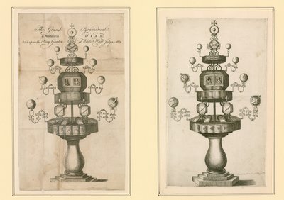 Die große pyramidenförmige und multiförmige Sonnenuhr im Privatgarten von Whitehall, 24. Juli 1669 von English School