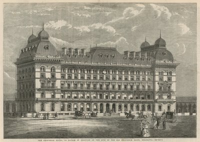 Das Grosvenor Hotel, im Bau auf dem Gelände des alten Grosvenor Basin, Belgravia von English School