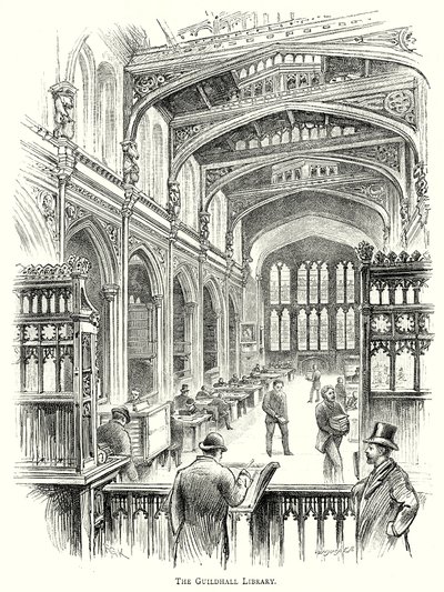 Die Guildhall-Bibliothek (Gravur) von English School