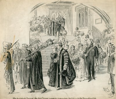 Die Guildhall, London, Bankett: der Prozession des Lord Mayor vom Bibliothekssaal zum Bankettsaal von English School