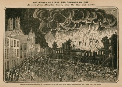 Die Häuser von Lords und Commons brennen von English School