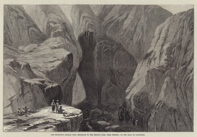 Der drohende Afghanische Krieg, Eingang zum Khojak-Pass, von Pershin, auf dem Weg nach Kandahar (Gravur) von English School