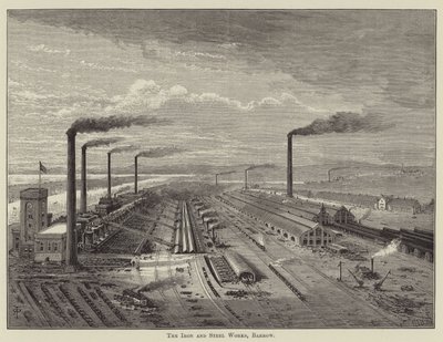 Die Eisen- und Stahlwerke, Barrow (Gravur) von English School