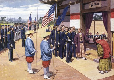 Die Japaner geben vor Commodore Perry nach von English School
