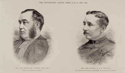 Der verstorbene Right Rev. Rowley Hill, Bischof von Sodor und Man und der verstorbene Captain E. B. T. Vaughan, 6. Punjaub-Infanterie, ermordet von Dacoits in Burma, aus The Illustrated London News, 18. Juni 1887 von English School