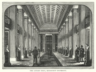 Die Bibliothekshalle, Universität Edinburgh (Stich) von English School