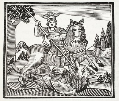 Das Leben und der Tod von St. Georg, dem edlen Champion von England, Illustration aus Chap-books des achtzehnten Jahrhunderts von John Ashton, veröffentlicht 1882 von English School